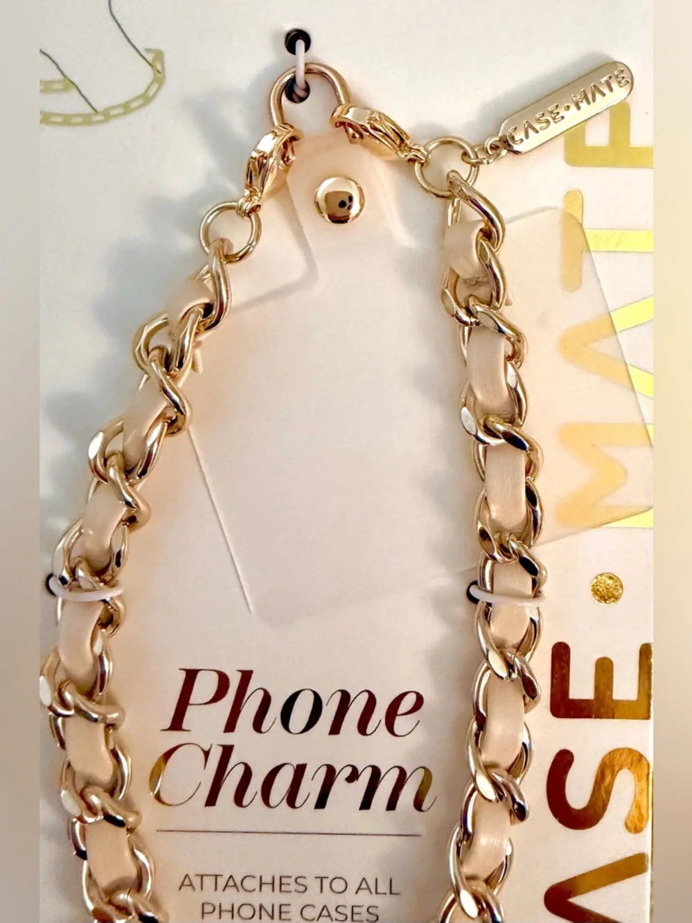 NWT Case-Mate Phone Charm Wristlet- Gold Chain with Taupe Leather